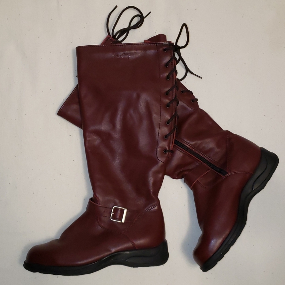 Martino Lace Back Boots, burgundy, wide calf, 6E